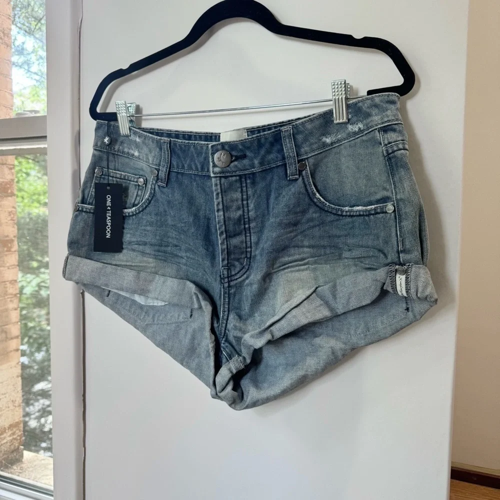 NWT Free People OneTeaspoon Bandits Low Waist Jean Shorts Blue Salty Dog